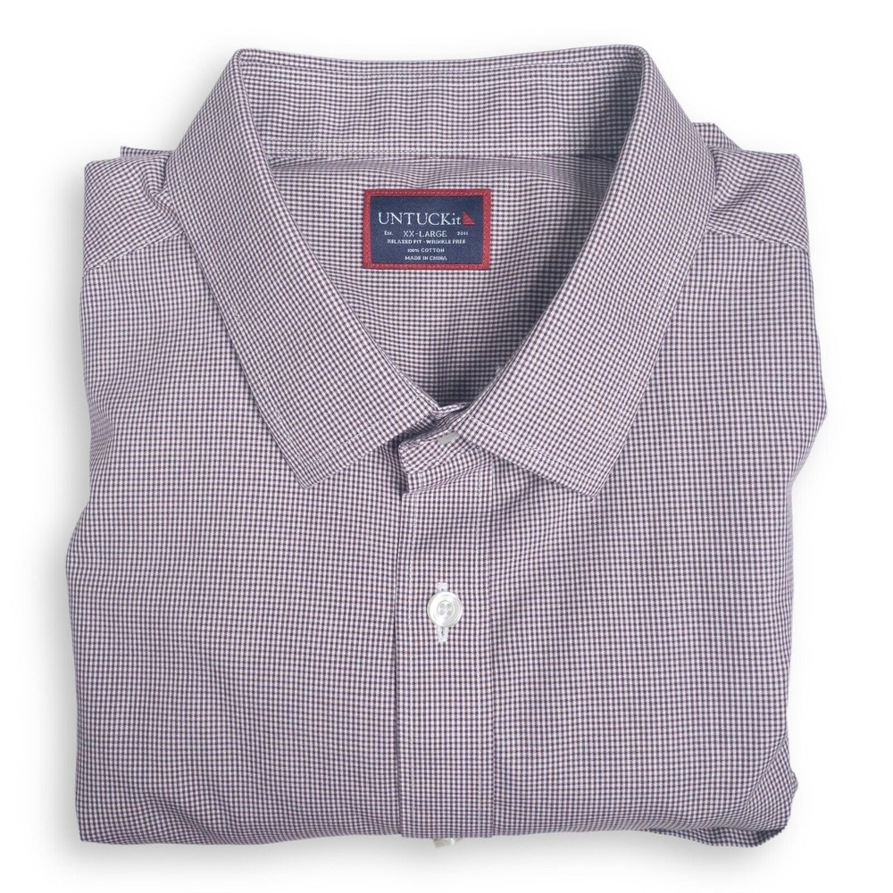 UNTUCKit Men’s Long Sleeve Button Up Shirt Burgundy Gingham XXL